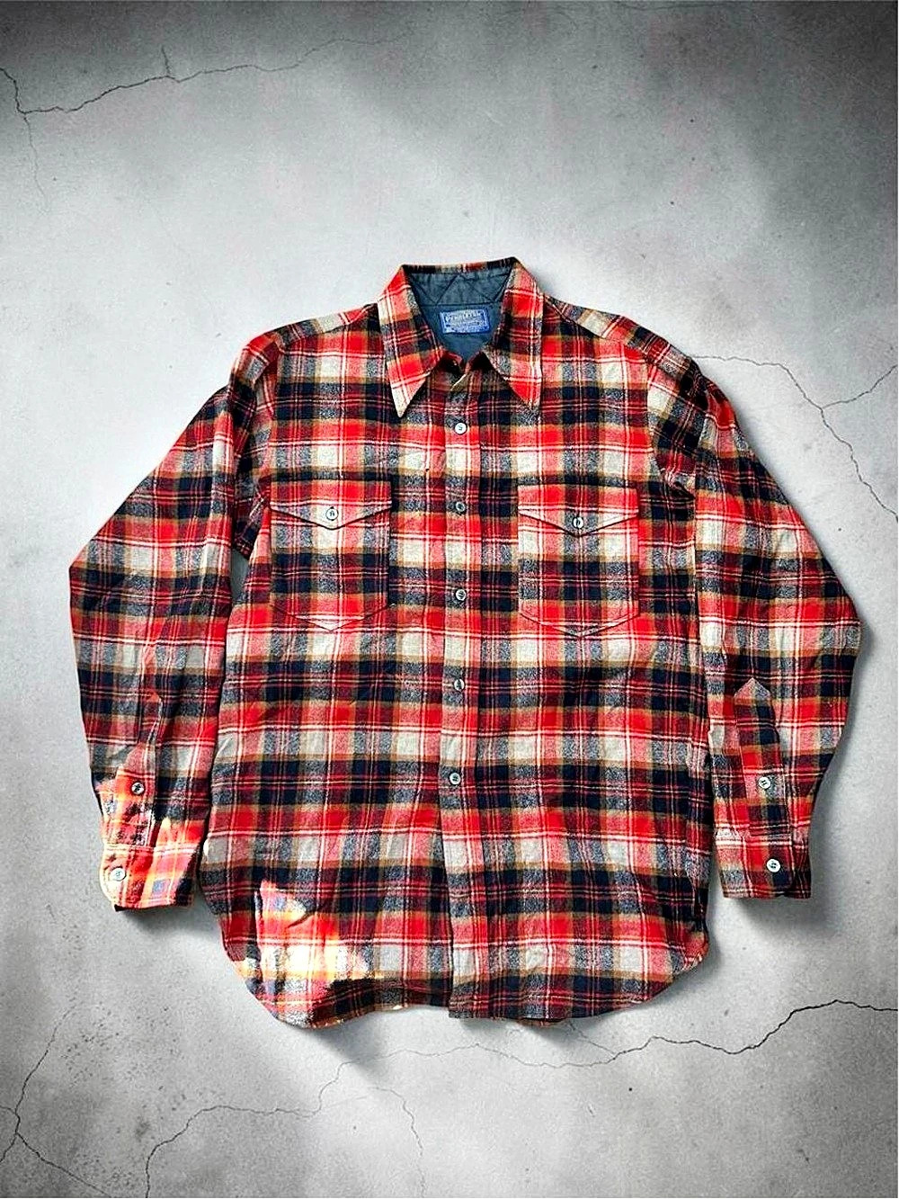 Rare 70s Pendleton Shadow Plaid Wool Shirt Made in USA Virgin Wool